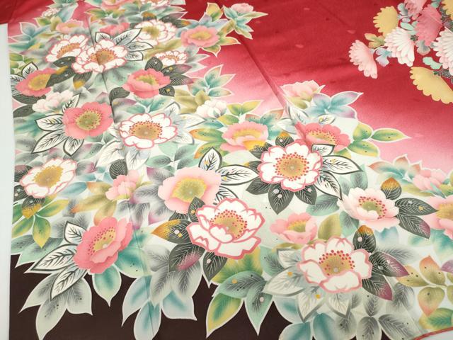 平和屋着物●豪華振袖　友禅　草花文　暈し染め　正絹　逸品　DABF1897ud