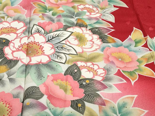 平和屋着物●豪華振袖　友禅　草花文　暈し染め　正絹　逸品　DABF1897ud