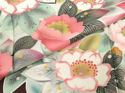 平和屋着物●豪華振袖　友禅　草花文　暈し染め　正絹　逸品　DABF1897ud