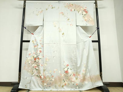 平和屋着物●訪問着　駒刺繍　草花文　金彩　正絹　逸品　未使用　DABF1900ud