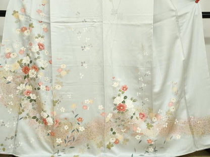 平和屋着物●訪問着　駒刺繍　草花文　金彩　正絹　逸品　未使用　DABF1900ud