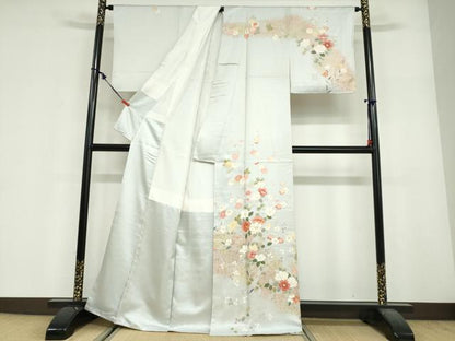 平和屋着物●訪問着　駒刺繍　草花文　金彩　正絹　逸品　未使用　DABF1900ud