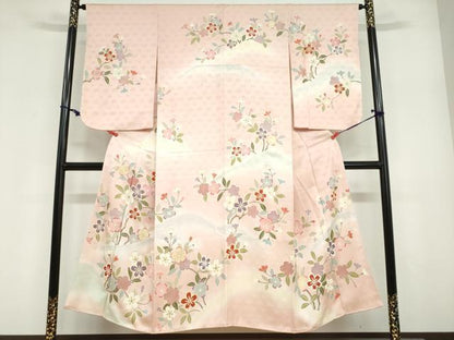 平和屋着物●訪問着　作家物　枝桜文　暈し染め　金彩　正絹　逸品　未使用　DABF1903ud
