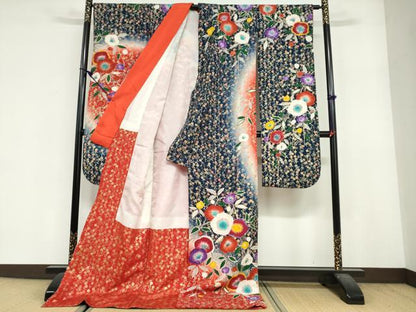 平和屋本店●お引きずり・お引き摺り・引き振袖　和装　結婚式　舞妓　芸妓　芸者　衣装　絞り　草花文　暈し染め　金彩　DABF1905ud