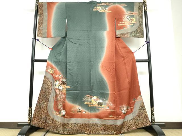 平和屋着物●訪問着　駒刺繍　エ霞雪輪草花文　暈し染め　金彩　正絹　逸品　DABF1907ud