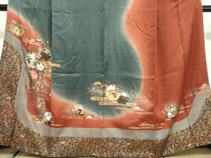平和屋着物●訪問着　駒刺繍　エ霞雪輪草花文　暈し染め　金彩　正絹　逸品　DABF1907ud