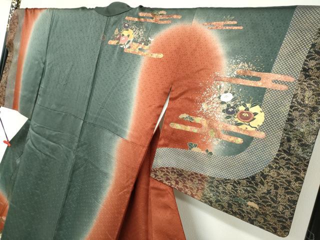 平和屋着物●訪問着　駒刺繍　エ霞雪輪草花文　暈し染め　金彩　正絹　逸品　DABF1907ud