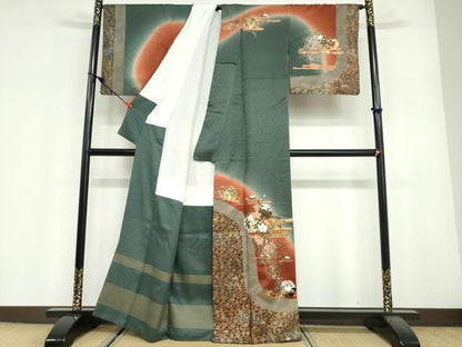 平和屋着物●訪問着　駒刺繍　エ霞雪輪草花文　暈し染め　金彩　正絹　逸品　DABF1907ud