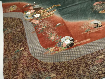 平和屋着物●訪問着　駒刺繍　エ霞雪輪草花文　暈し染め　金彩　正絹　逸品　DABF1907ud