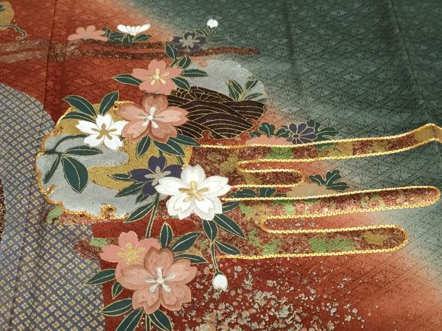 平和屋着物●訪問着　駒刺繍　エ霞雪輪草花文　暈し染め　金彩　正絹　逸品　DABF1907ud