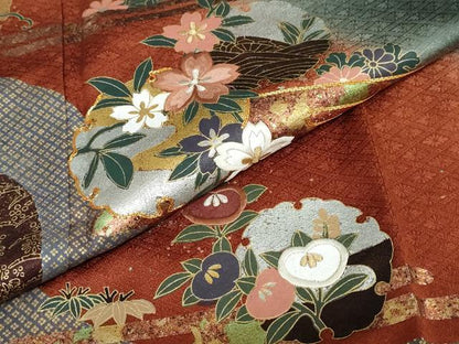 平和屋着物●訪問着　駒刺繍　エ霞雪輪草花文　暈し染め　金彩　正絹　逸品　DABF1907ud