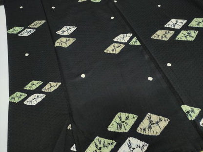平和屋着物●上質な小紋　絞り　菱文　黒地　正絹　逸品　DABF1908ud
