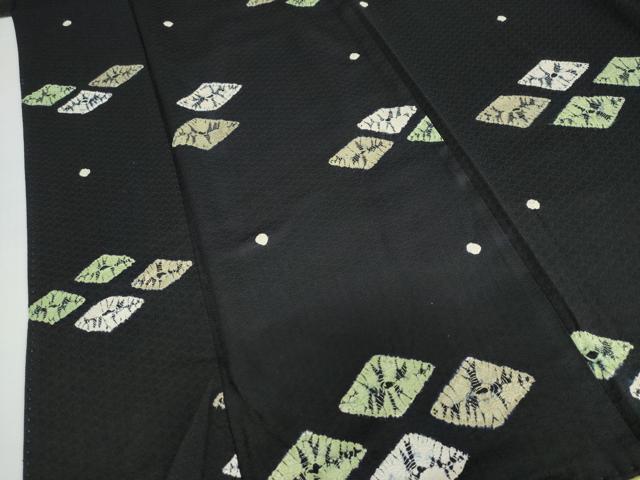 平和屋着物●上質な小紋　絞り　菱文　黒地　正絹　逸品　DABF1908ud