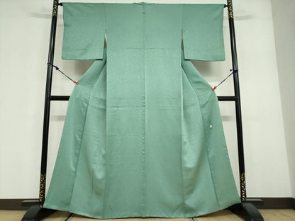 平和屋着物●上質な色無地　作家物　霞地紋　若竹色　正絹　逸品　DABF1913ud