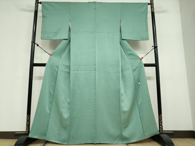 平和屋着物●上質な色無地　作家物　霞地紋　若竹色　正絹　逸品　DABF1913ud
