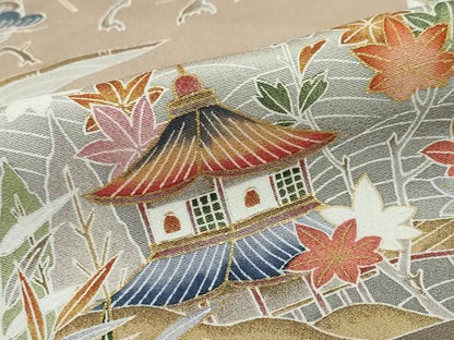 平和屋着物●訪問着　流水風景草花文　金彩　正絹　逸品　DABF1915ud