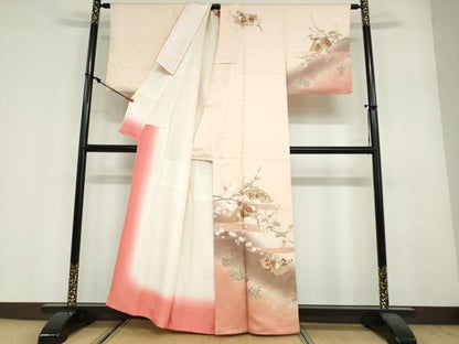 平和屋着物●訪問着　立波地紙草花文　暈し染め　金彩　正絹　逸品　DABF1916ud