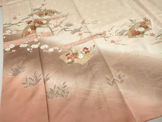 平和屋着物●訪問着　立波地紙草花文　暈し染め　金彩　正絹　逸品　DABF1916ud