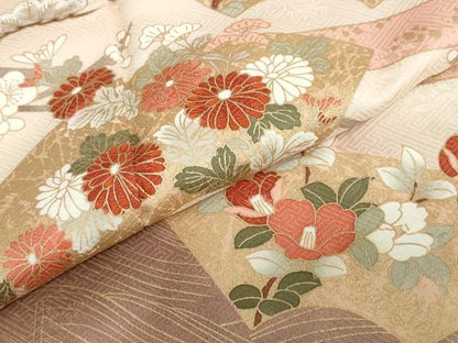 平和屋着物●訪問着　立波地紙草花文　暈し染め　金彩　正絹　逸品　DABF1916ud
