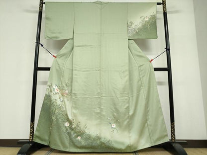 平和屋着物●中国三大刺繍　スワトウ刺繍　汕頭刺繍　訪問着　地紙重ね草花文　暈し染め　金彩　正絹　逸品　DABF1919ud