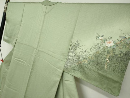 平和屋着物●中国三大刺繍　スワトウ刺繍　汕頭刺繍　訪問着　地紙重ね草花文　暈し染め　金彩　正絹　逸品　DABF1919ud