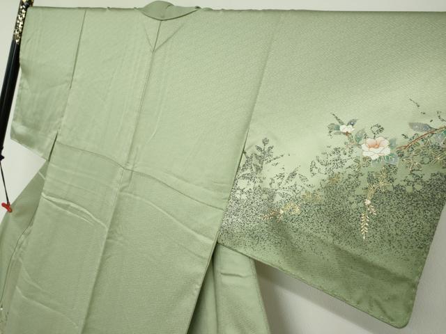 平和屋着物●中国三大刺繍　スワトウ刺繍　汕頭刺繍　訪問着　地紙重ね草花文　暈し染め　金彩　正絹　逸品　DABF1919ud