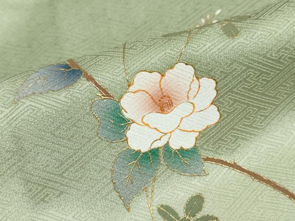 平和屋着物●中国三大刺繍　スワトウ刺繍　汕頭刺繍　訪問着　地紙重ね草花文　暈し染め　金彩　正絹　逸品　DABF1919ud