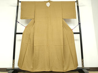 平和屋着物●上質な色無地　草花地紋　黄橡色　正絹　逸品　未使用　DABF1921ud