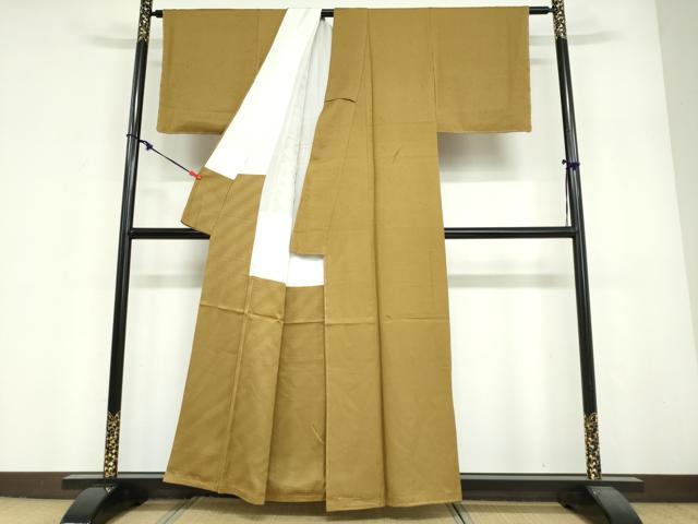 平和屋着物●上質な色無地　草花地紋　黄橡色　正絹　逸品　未使用　DABF1921ud
