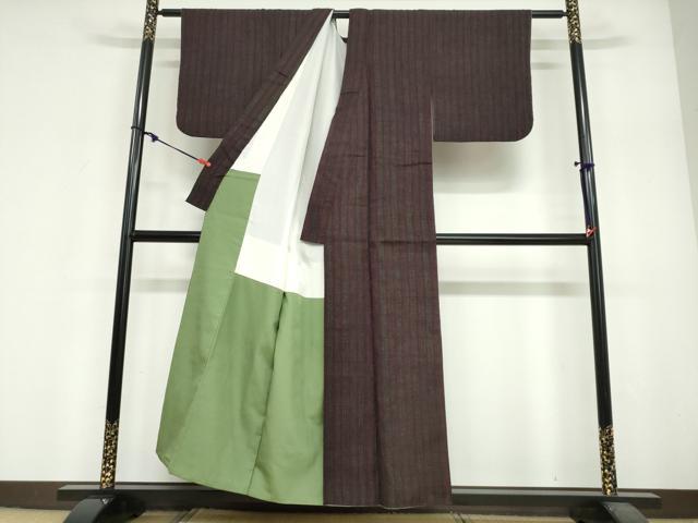 平和屋着物●結城紬　80亀甲　間道　正絹　逸品　DABF1922ud