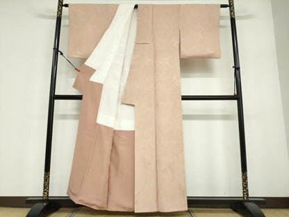 平和屋着物●上質な色無地　枝葉地紋　水柿色　正絹　逸品　DABF1925ud
