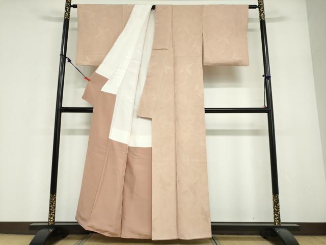 平和屋着物●上質な色無地　枝葉地紋　水柿色　正絹　逸品　DABF1925ud