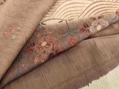 平和屋着物●創作　訪問着　結幡　草花文　反端付き　正絹　逸品　未使用　DABF1926ud