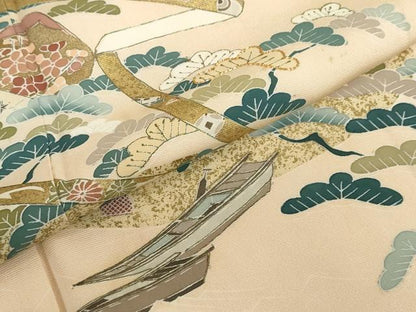 平和屋着物●訪問着　駒刺繍　熨斗小舟松文　金彩　正絹　逸品　DABF1928ud