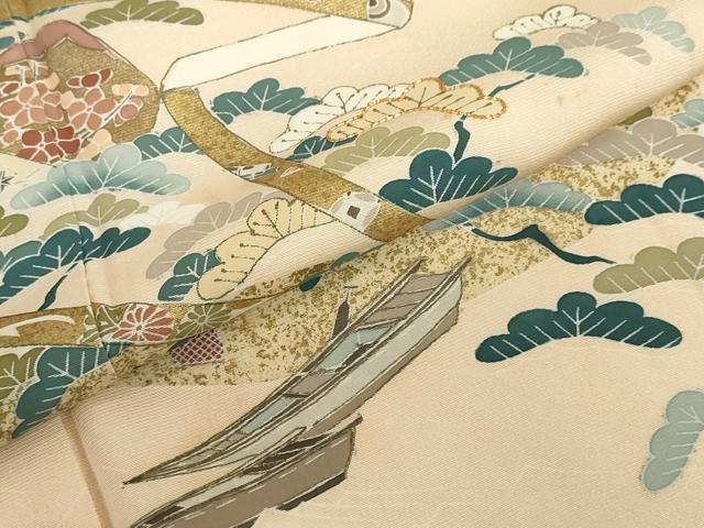 平和屋着物●訪問着　駒刺繍　熨斗小舟松文　金彩　正絹　逸品　DABF1928ud