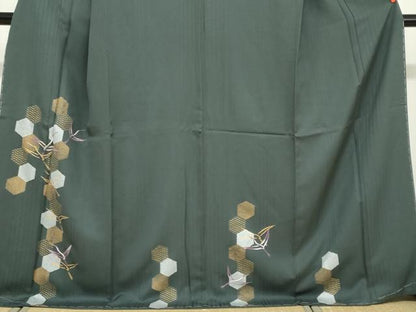 平和屋着物●訪問着　刺繍　亀甲飛鶴文　金彩　正絹　逸品　未使用　DABF1933ud