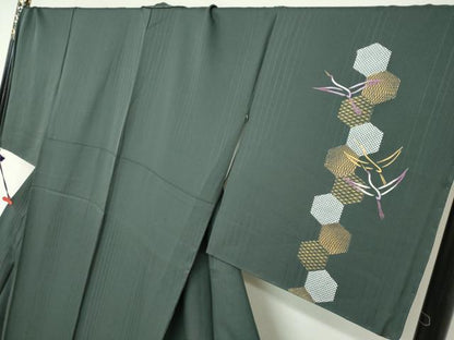平和屋着物●訪問着　刺繍　亀甲飛鶴文　金彩　正絹　逸品　未使用　DABF1933ud