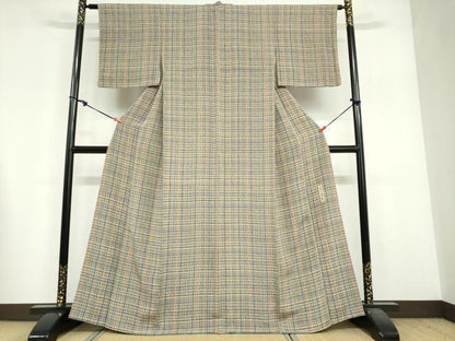 平和屋着物●上質な小紋　作家物　変わり格子文　正絹　逸品　DABF1934ud