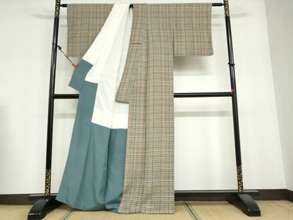 平和屋着物●上質な小紋　作家物　変わり格子文　正絹　逸品　DABF1934ud