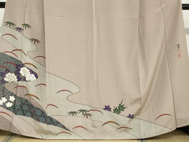 平和屋着物●染色の魔術師　染乃座・大久保玄才　そめのざ玄才　訪問着　草花籬文　金彩　正絹　逸品　DABF1935ud