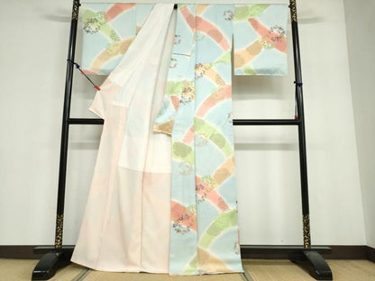 平和屋着物●上質な小紋　雪輪草花文　金彩　正絹　逸品　DABF1938ud
