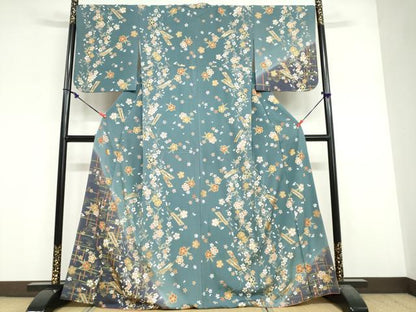 平和屋着物●訪問着　扇面草花文　暈し染め　金彩　正絹　逸品　DABF1939ud