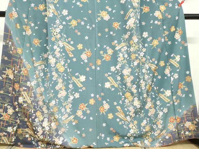 平和屋着物●訪問着　扇面草花文　暈し染め　金彩　正絹　逸品　DABF1939ud