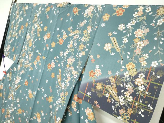 平和屋着物●訪問着　扇面草花文　暈し染め　金彩　正絹　逸品　DABF1939ud