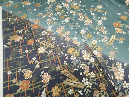 平和屋着物●訪問着　扇面草花文　暈し染め　金彩　正絹　逸品　DABF1939ud