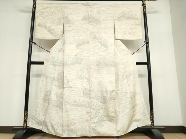 平和屋着物●訪問着　手描き　流水風景文　正絹　逸品　DABF1940ud