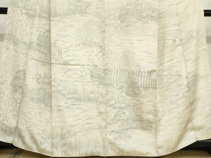 平和屋着物●訪問着　手描き　流水風景文　正絹　逸品　DABF1940ud