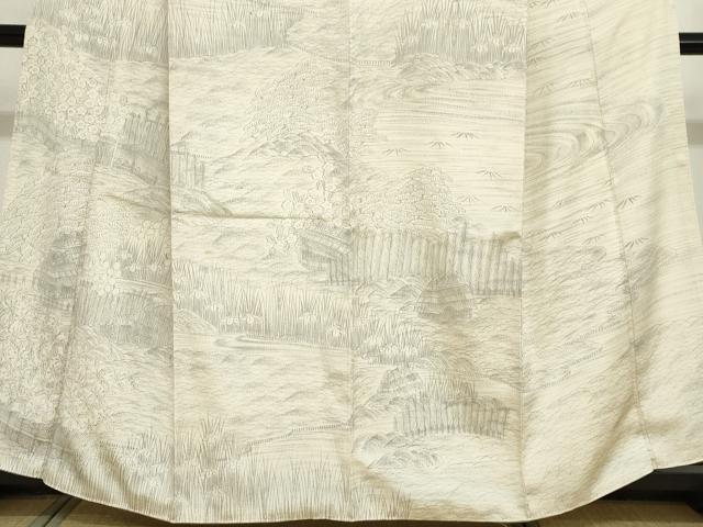 平和屋着物●訪問着　手描き　流水風景文　正絹　逸品　DABF1940ud