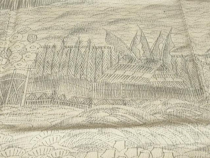 平和屋着物●訪問着　手描き　流水風景文　正絹　逸品　DABF1940ud