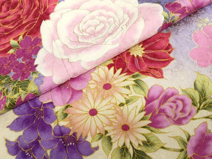 平和屋着物●豪華振袖　草花文　暈し染め　銀通し地　正絹　逸品　DABF1941ud